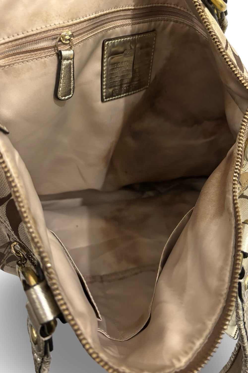 Coach Poppy Brown & Gold Hearts Signature Canvas & Leather Vintage Shoulder Bag