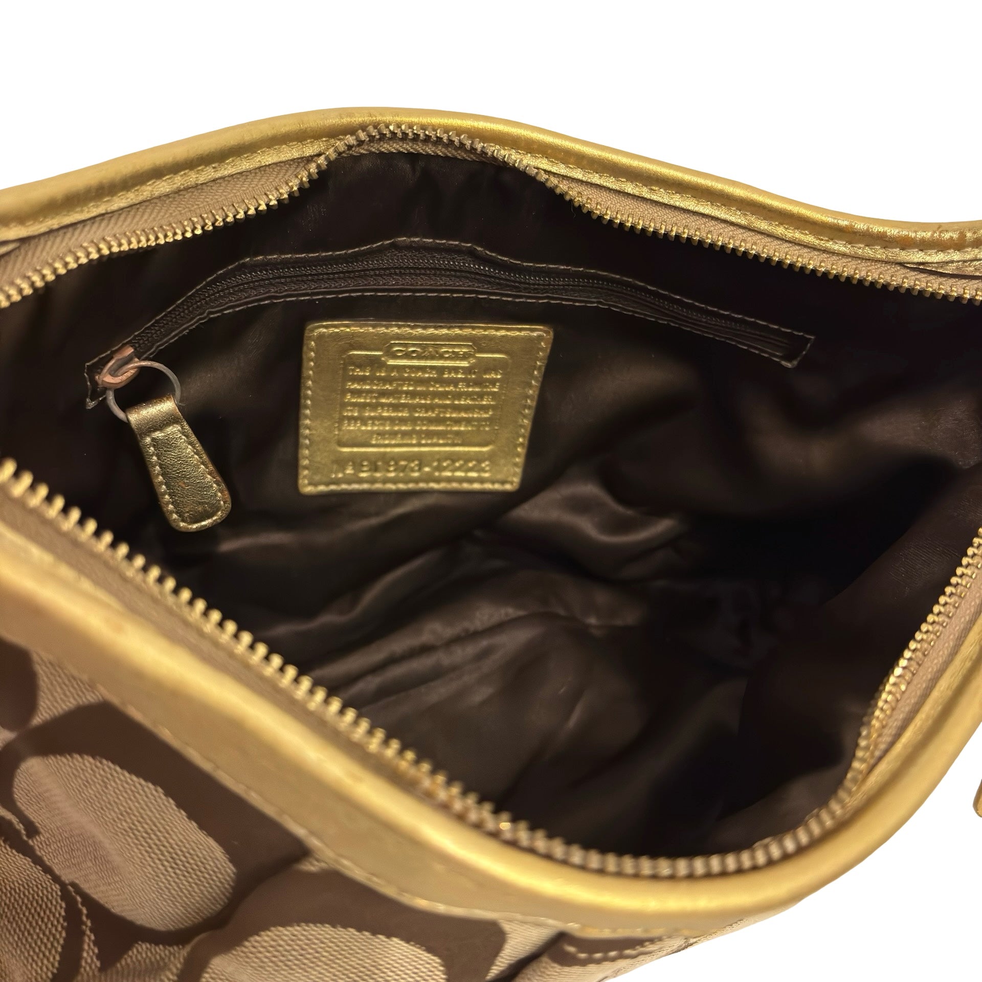 Coach Signature Brown & Gold Metallic Vintage Ergo Pleated Vintage Hobo Shoulder Bag