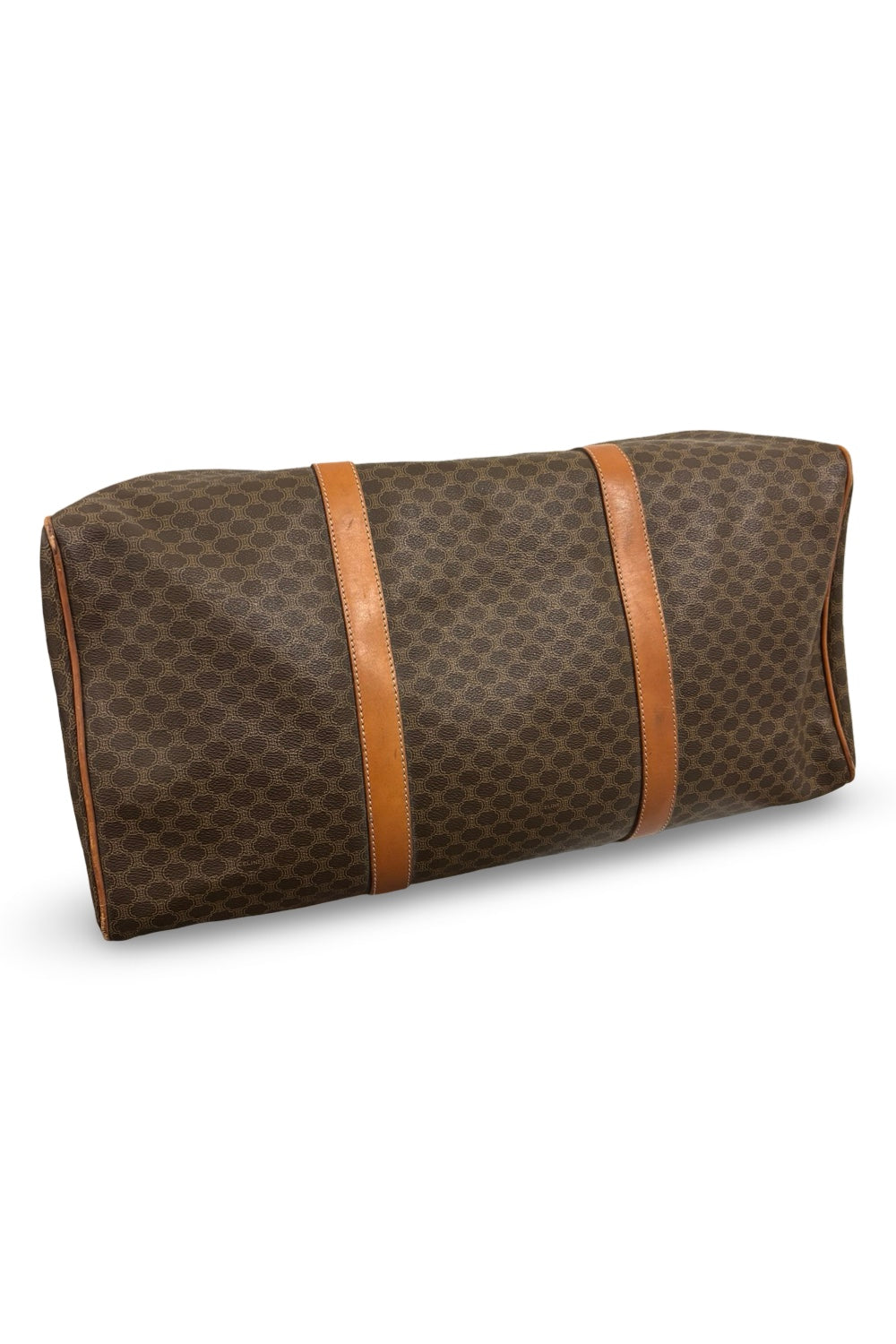 Celine Vintage Brown Macadam Signature Travel Weekender Duffle Boston Tote Bag