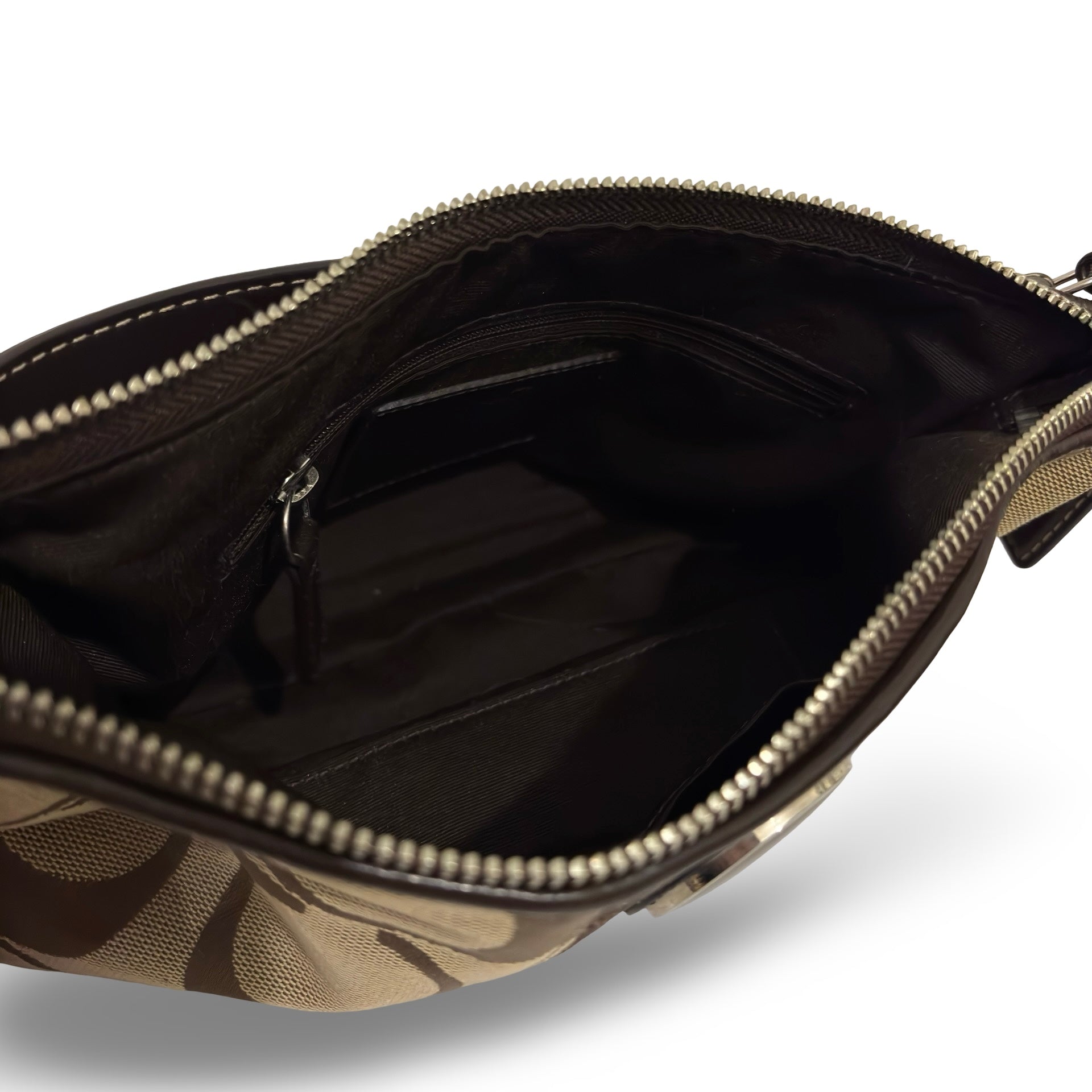 Coach 'Demi' Signature Stripe Brown Pochette Canvas & Leather Vintage Shoulder Bag