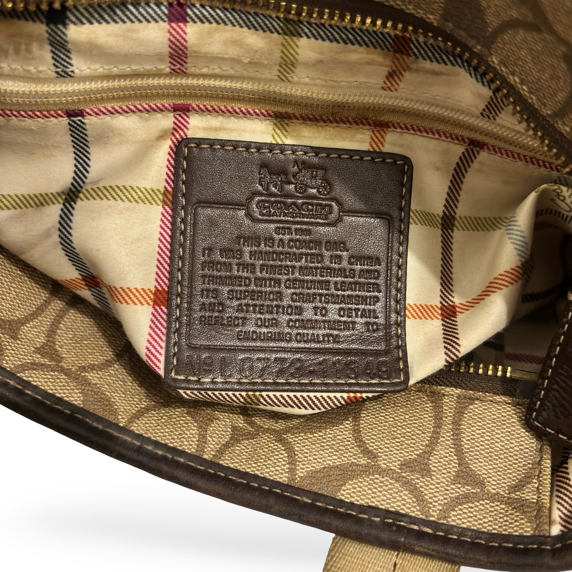 Coach Brown Heritage Signature Stripe Canvas & Leather Vintage Tote Shoulder Bag