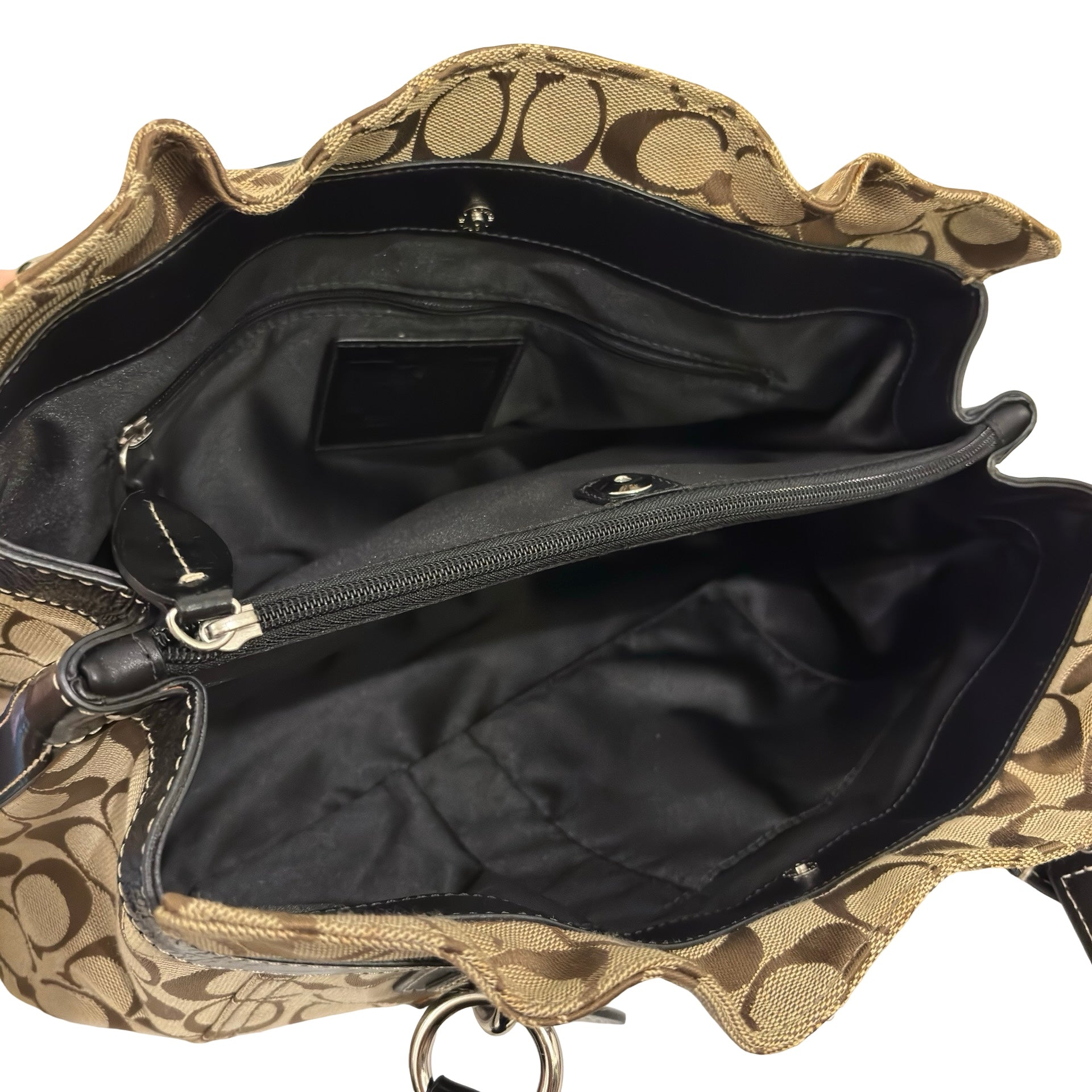 Coach 'Penelope' Signature Brown Canvas & Patent Leather Vintage Shoulder Bag