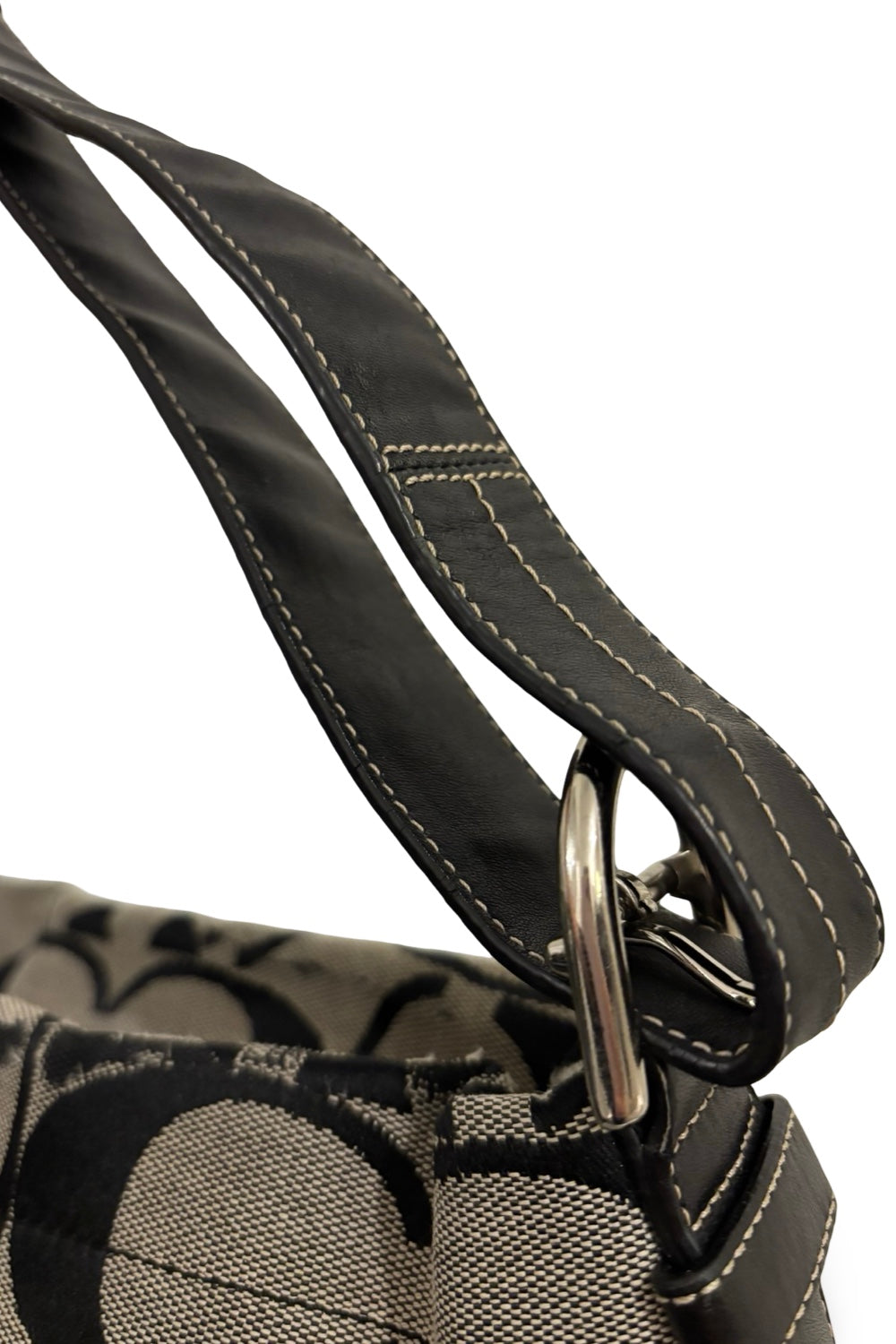 Coach Black & Grey Signature Canvas & Leather Vintage Crossbody / Shoulder Bag