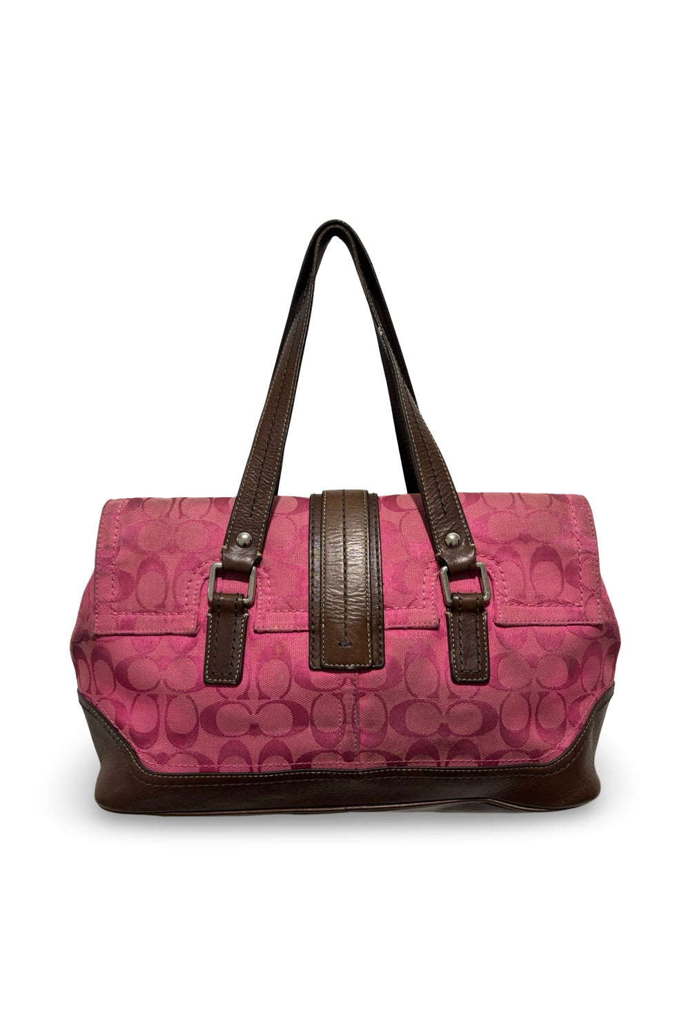 Coach RARE Vintage Pink & Brown Signature Canvas & Leather Shoulder Bag