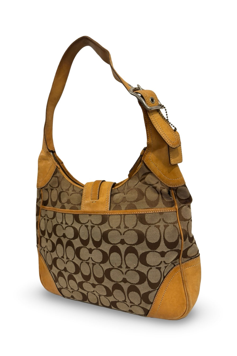 Coach Brown Tan Canvas & Leather Hampton Clasp  Vintage Hobo Shoulder Bag