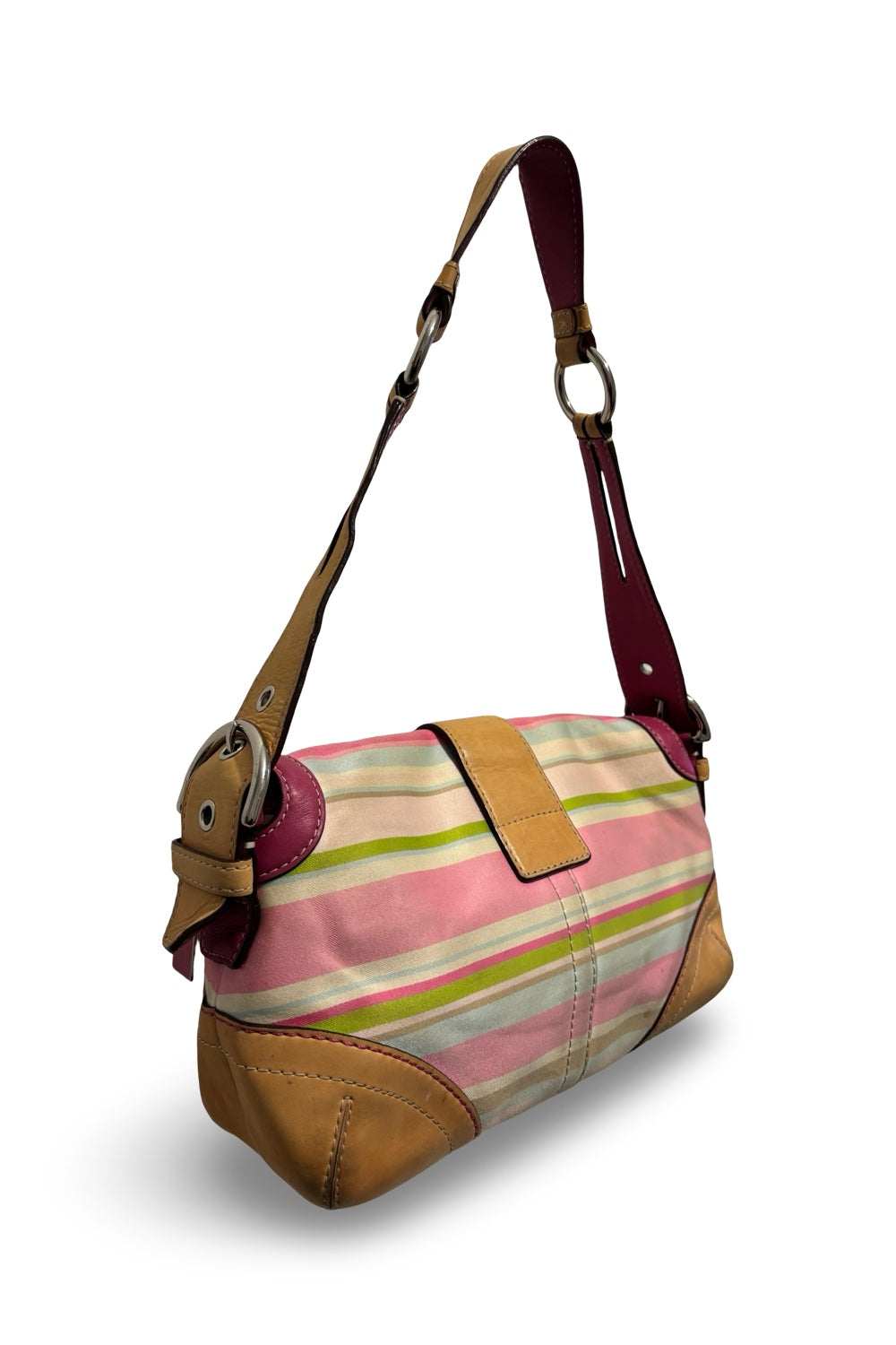 Coach Vintage Soho Hampton Sateen & Leather Pink  Brown Multicoloured Shoulder Bag
