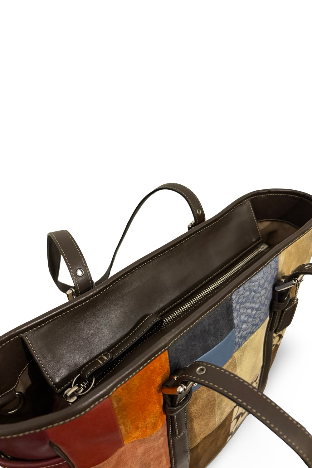 Coach Brown Multicoloured Suede & Leather Large  Patchwork Tote Shoulder Bag Vintage