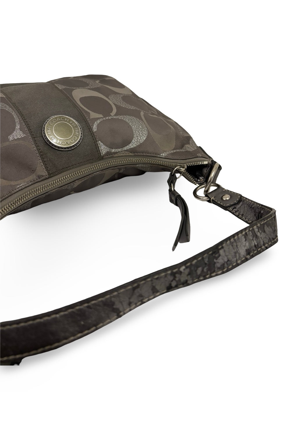Coach Grey / Silver Sparkle Signature Canvas Satin & Metallic Leather Shoulder Bag