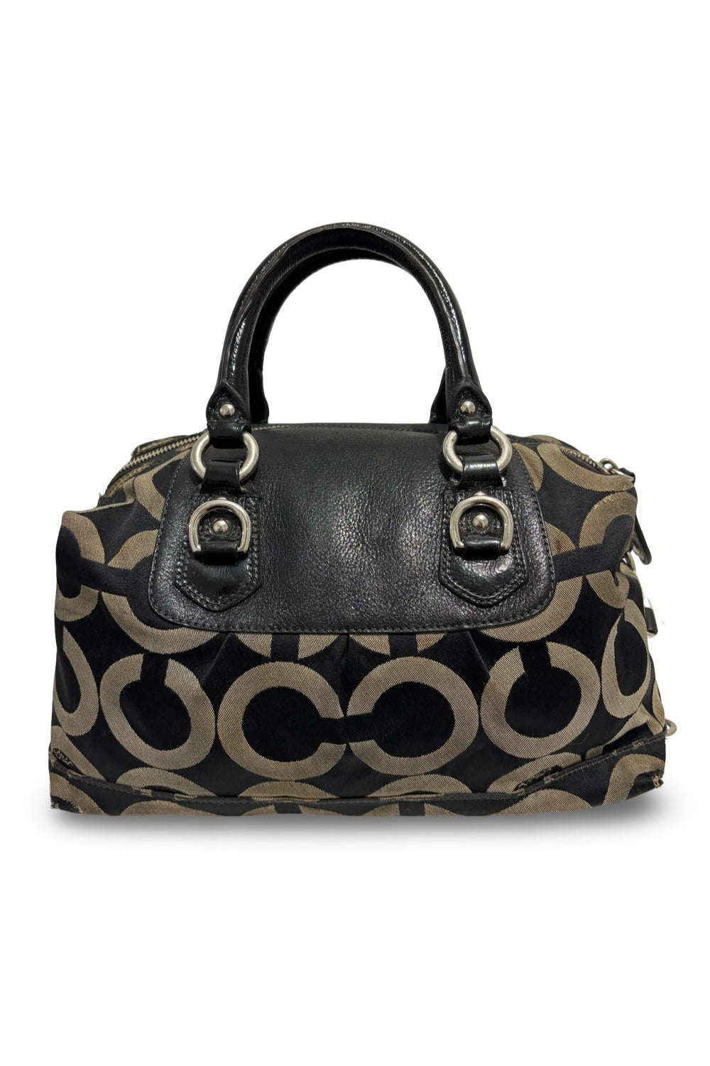 Coach Black & Grey Madison Signature Canvas & Leather Sabrina Satchel Handbag / Shoulder Bag