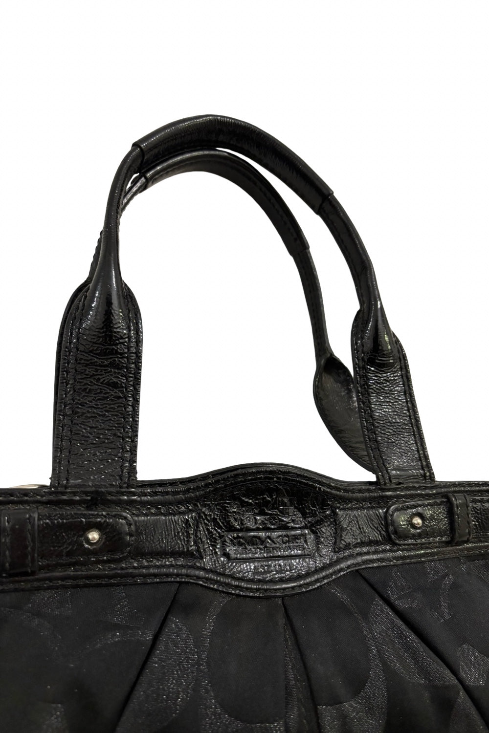 Coach Garnet Black Shimmer Signature Satin Canvas & Leather Vintage Shoulder Bag