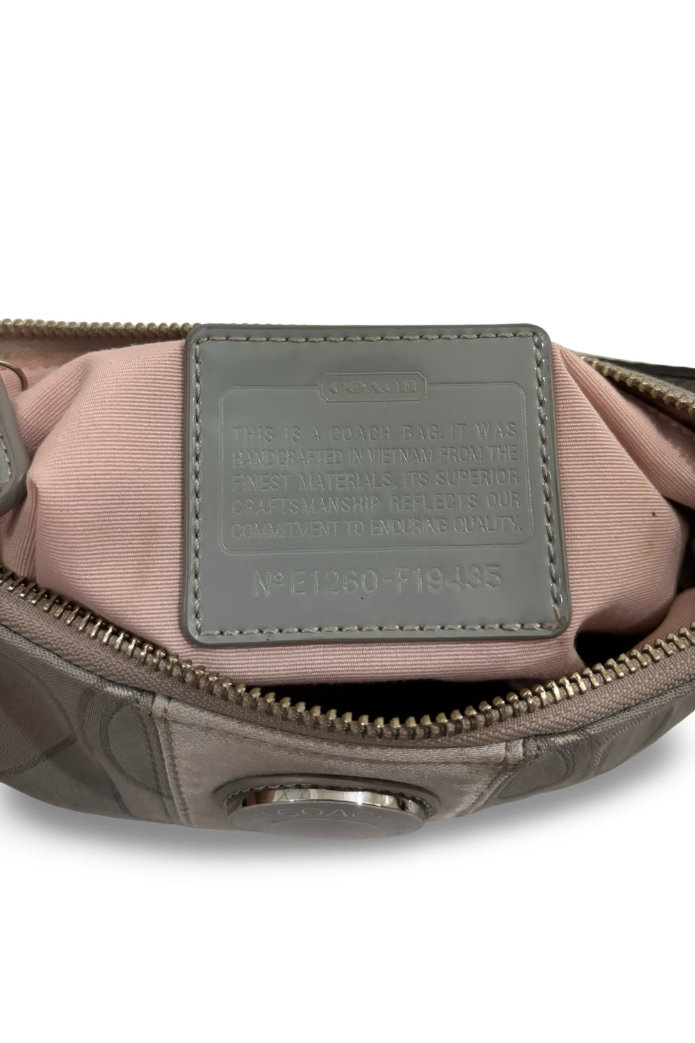 Coach Grey Silver Demi Signature Stripe Sateen Vintage Shoulder Bag / Crossbody