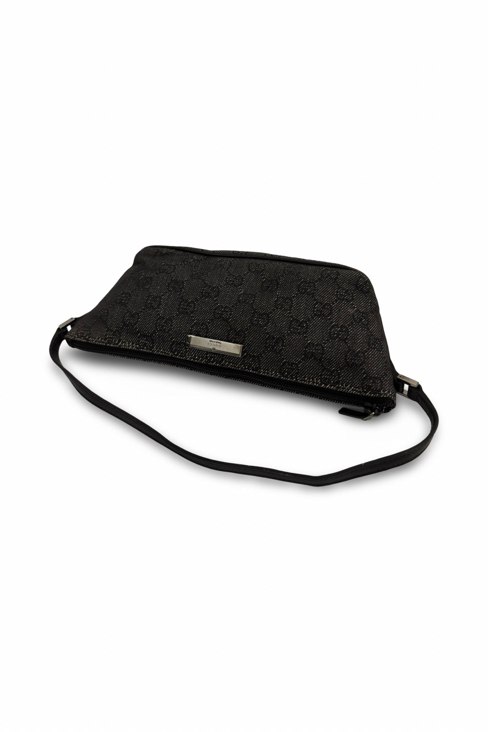 Gucci Dark Grey & Black Signature Canvas Denim  GG Boat Pochette Handbag / Shoulder Bag