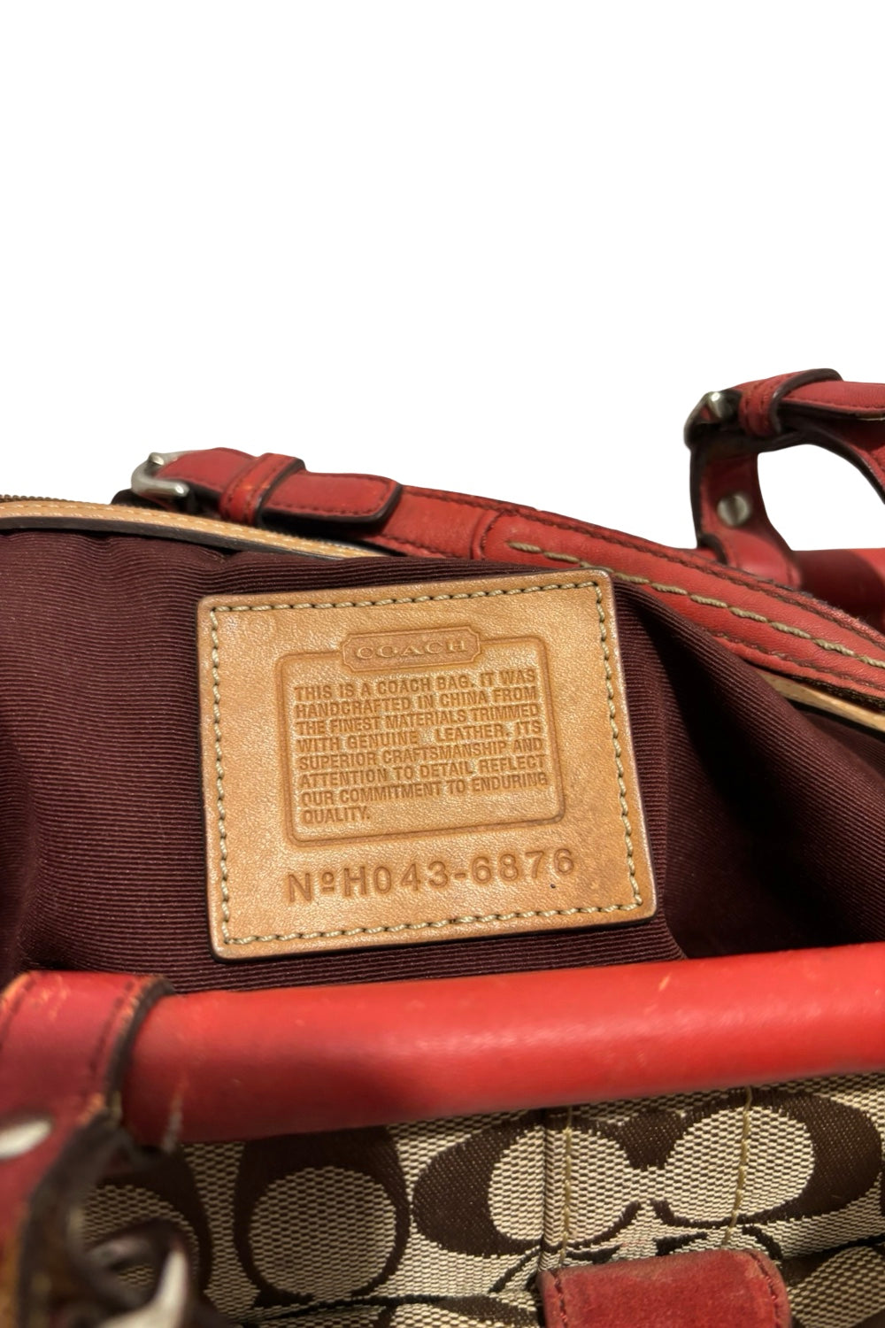 Coach Vintage 2000’s Hampton Brown & Red Signature Canvas Suede & Leather Shoulder Bag