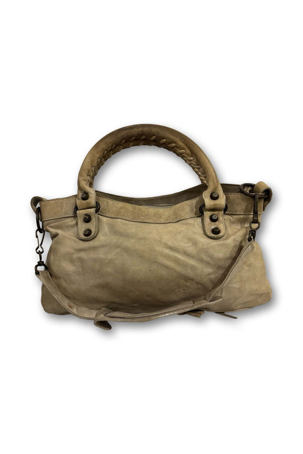 Balenciaga The First 2 Way Beige City Bag Distressed Lambskin Leather Shoulder Bag