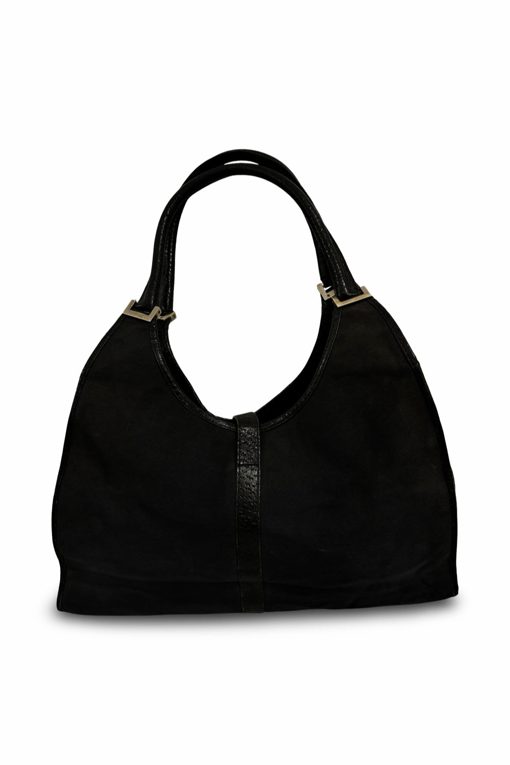 Gucci Jackie 1961 Black Canvas Vintage Bardot  Leather Trim Hobo Shoulder Bag