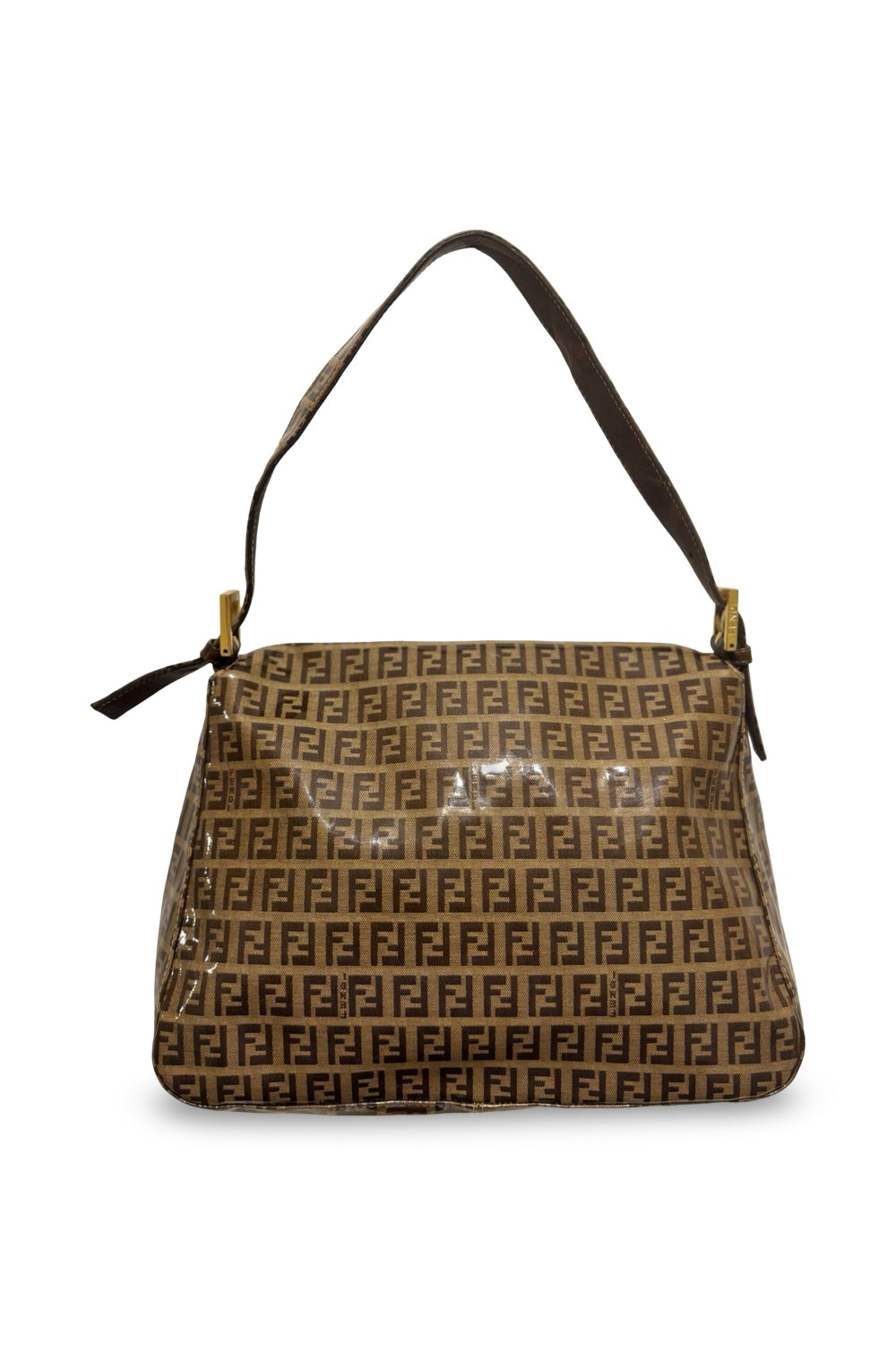 Fendi Brown Signature Mamma Bucket Zucchino Patent Vinyl Baguette Shoulder Bag