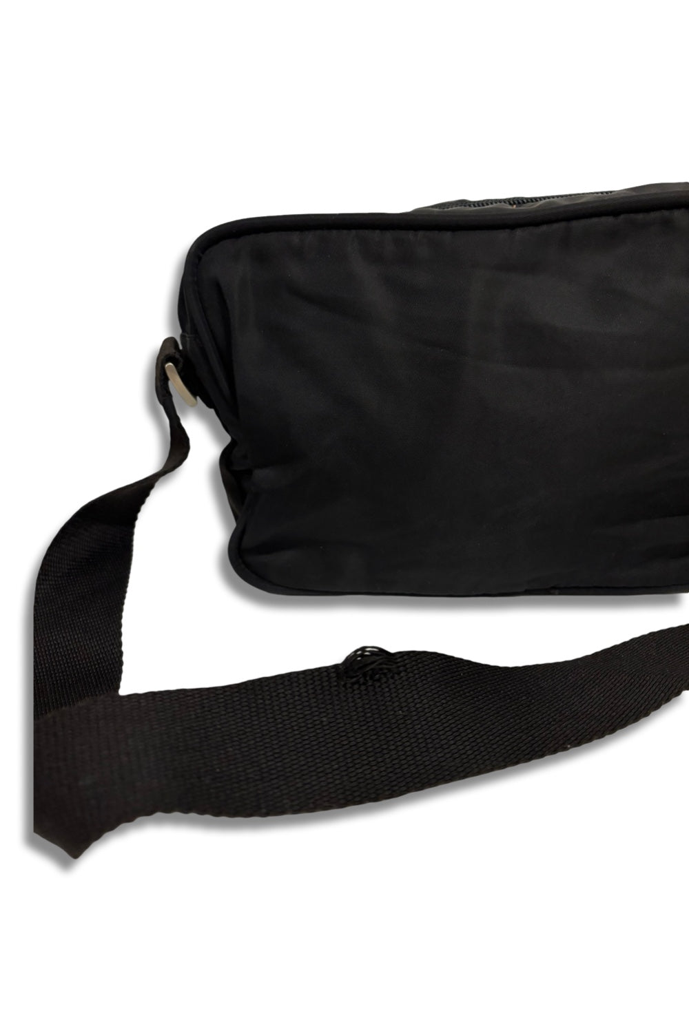 Prada Black Nylon Tessuto Vintage Silver Hardware  Padlock Crossbody / Shoulder Bag