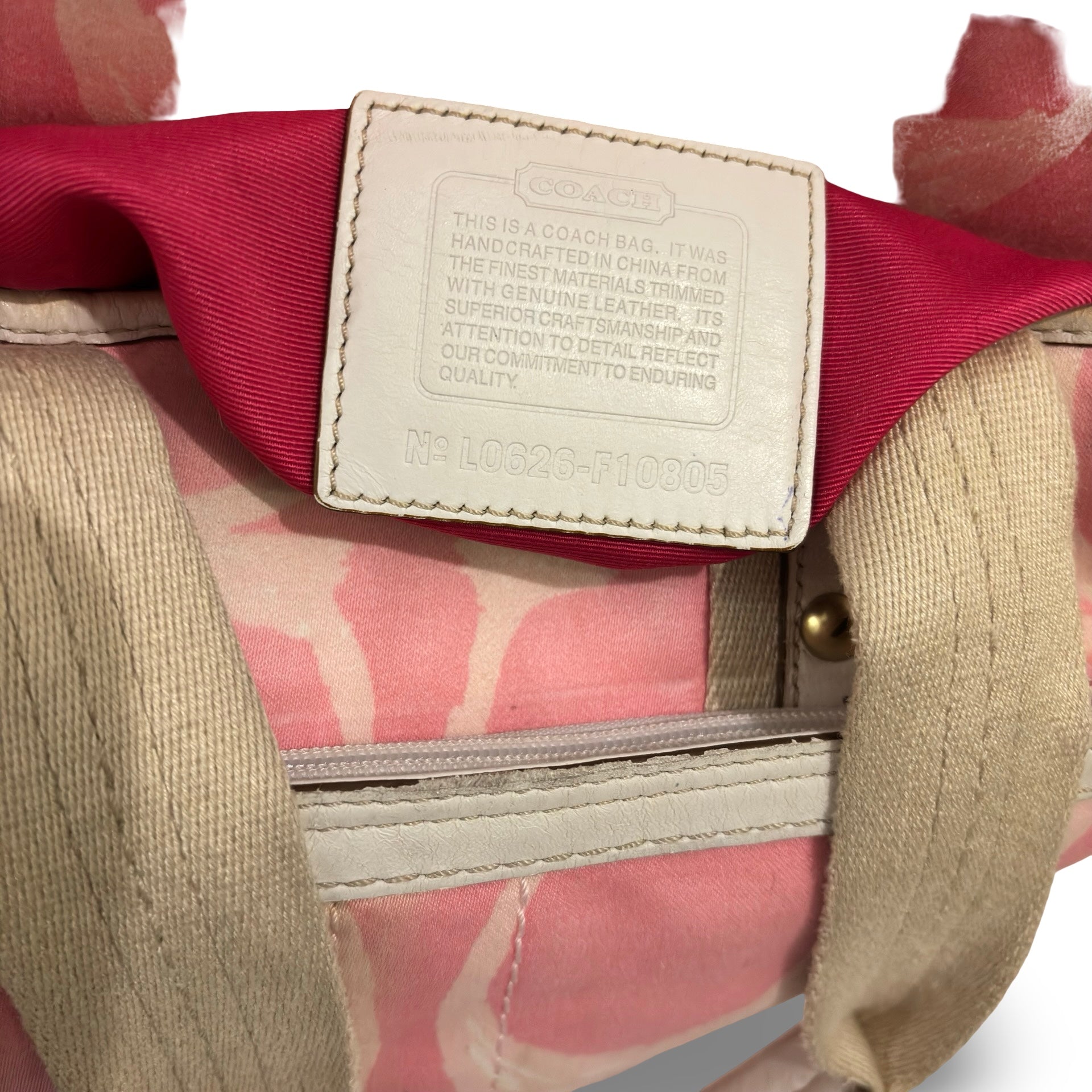 Coach Hampton Pink & White Canvas & Leather Signature Scribble Vintage Tote Shoulder Bag