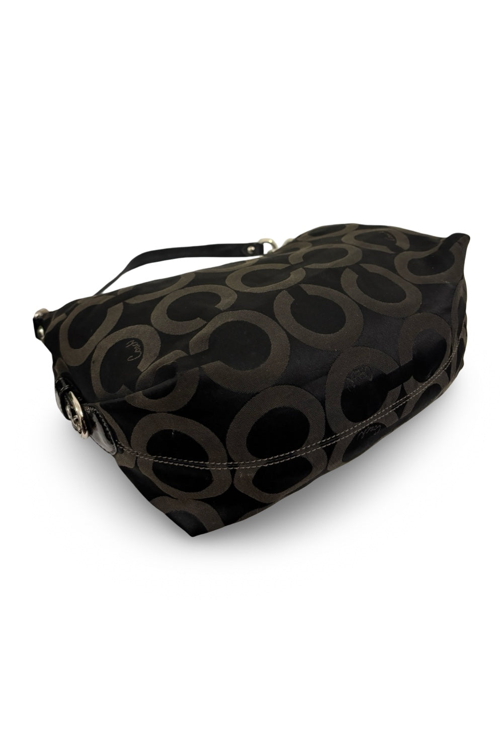 Coach Black Signature Madison OP Art Sateen & Leather Hailey Hobo Shoulder Bag