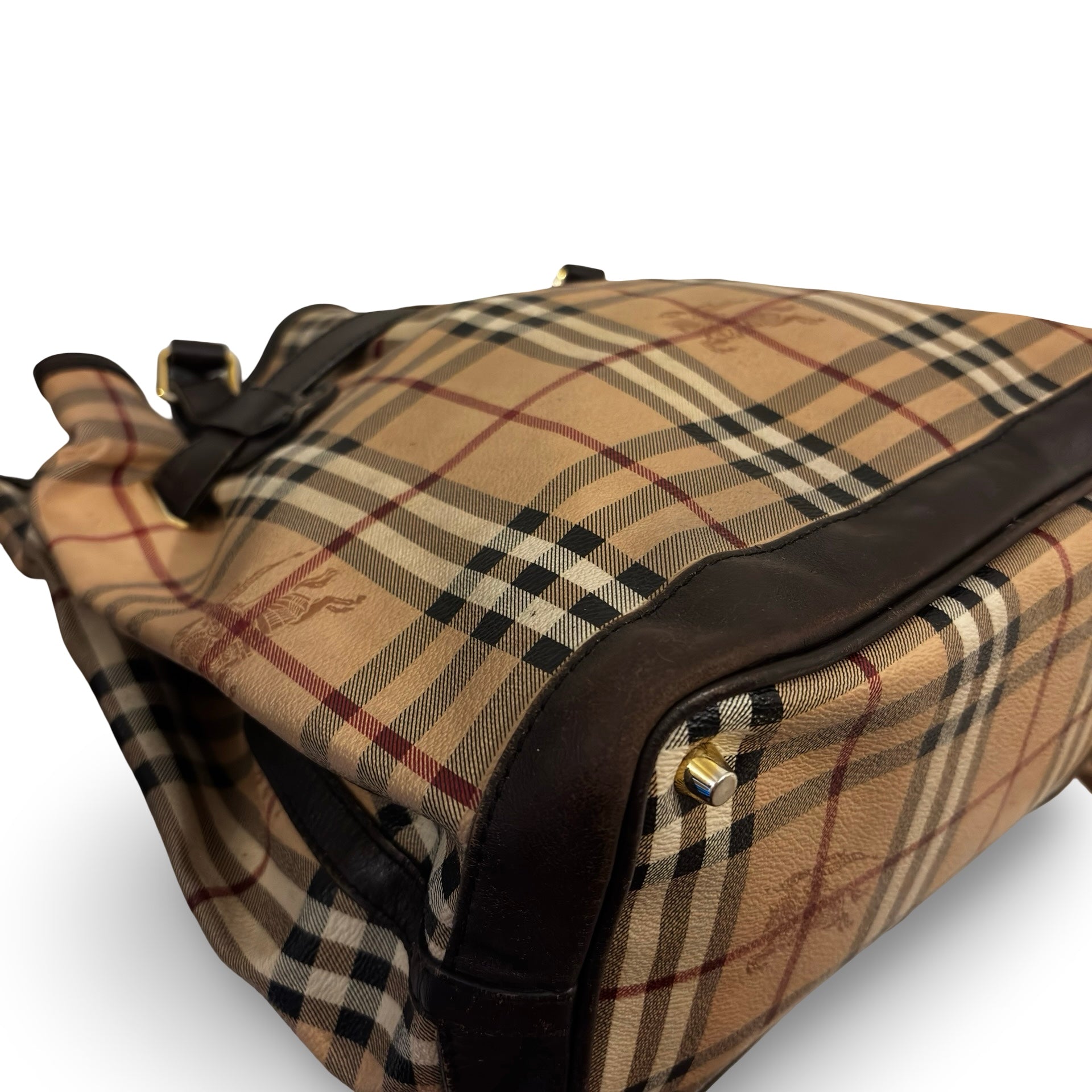 Burberry Brown & Beige Haymarket Golderton Check / Plaid Tote Vintage Shoulder Bag