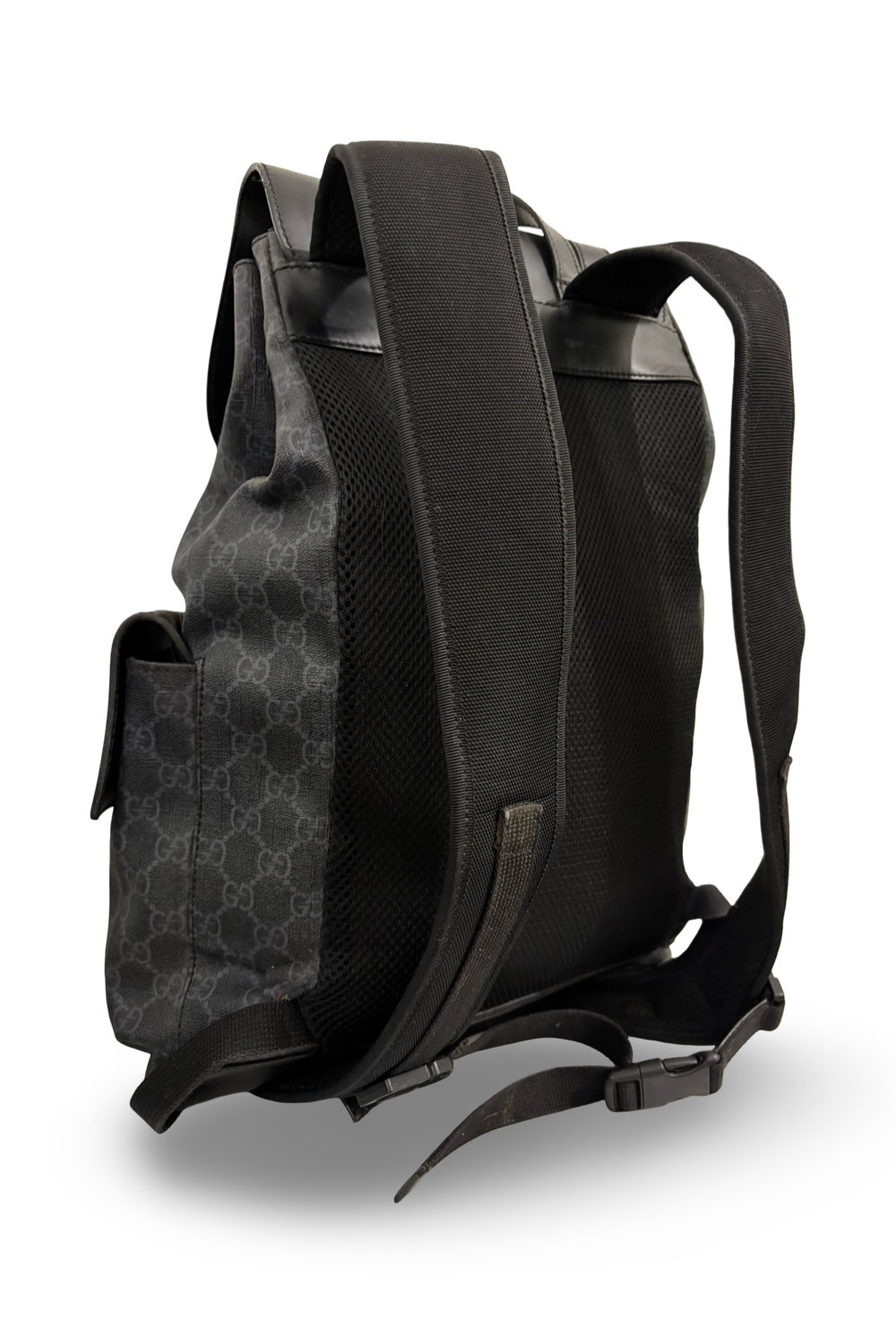 Gucci Black Signature GG Supreme Canvas & Leather Large Backpack