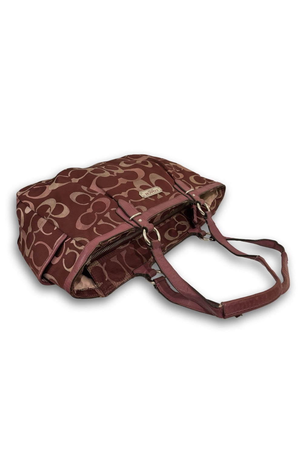 Coach Rare Pink / Burgundy Gallery Tote Signature  Canvas & Leather Vintage Shoulder Bag