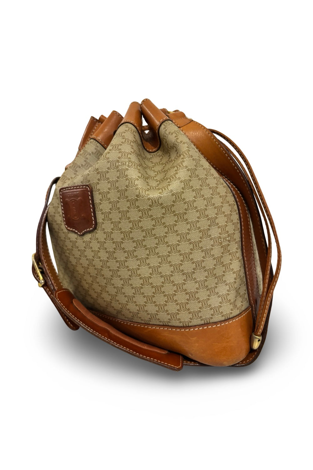 Celine Macadam Canvas & Leather Brown Tan  Bucket Shoulder Bag & Pouch