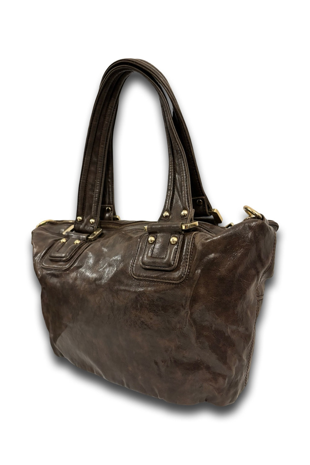 Guess Chocolate Brown Leather PVC XL Vintage Y2K Tote Shoulder Bag
