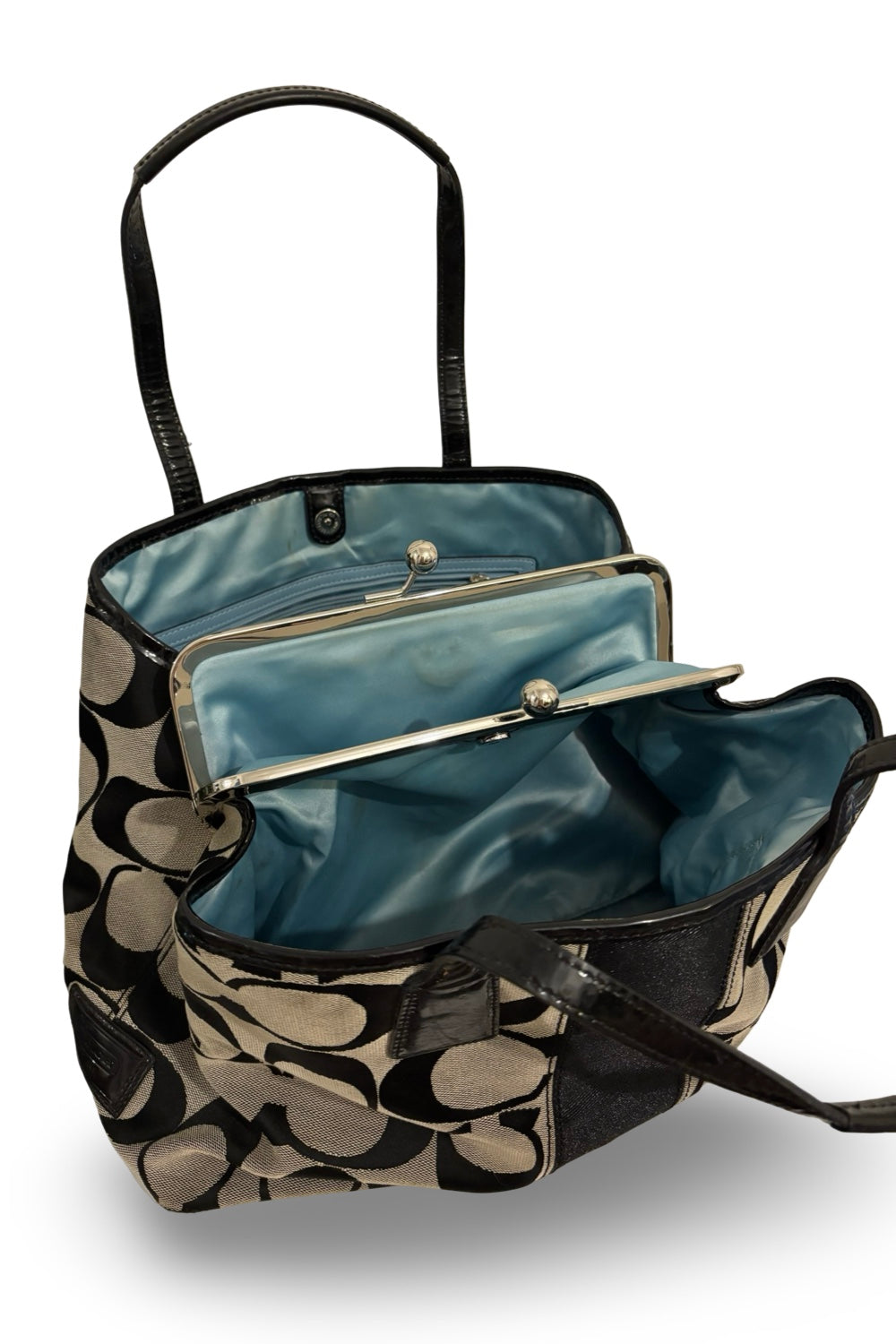 Coach Black Signature Madison OP Art Sateen & Leather Hailey Hobo Shoulder Bag