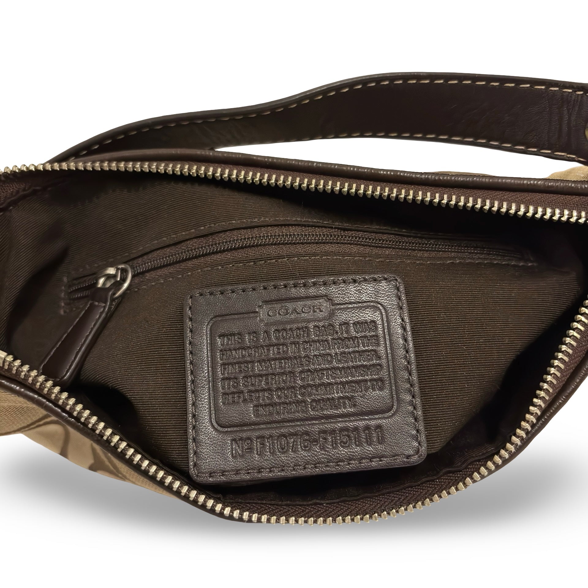 Coach 'Demi' Signature Stripe Brown Pochette Canvas & Leather Vintage Shoulder Bag
