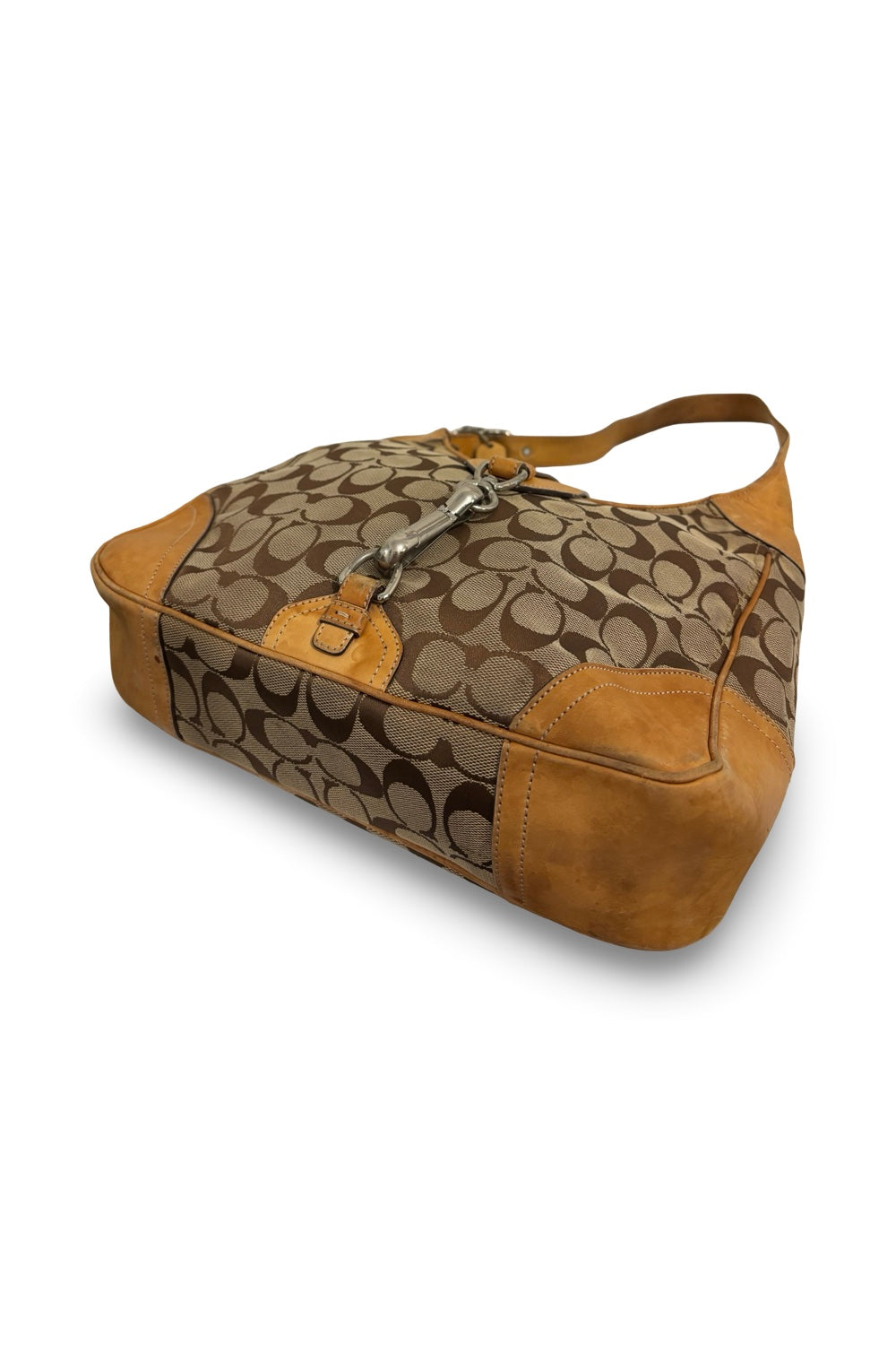 Coach Brown Tan Canvas & Leather Hampton Clasp  Vintage Hobo Shoulder Bag