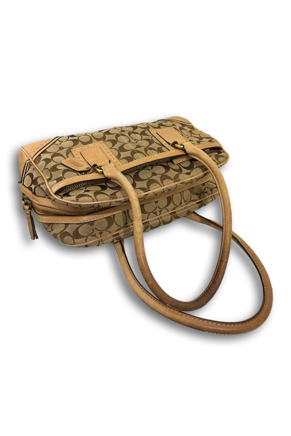 Coach Brown Signature Hampton Boston Canvas & Leather Vintage Shoulder Bag