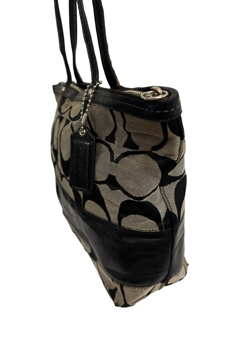 Coach Black & Grey Signature Canvas & Patent  Leather Vintage Tote Shoulder Bag