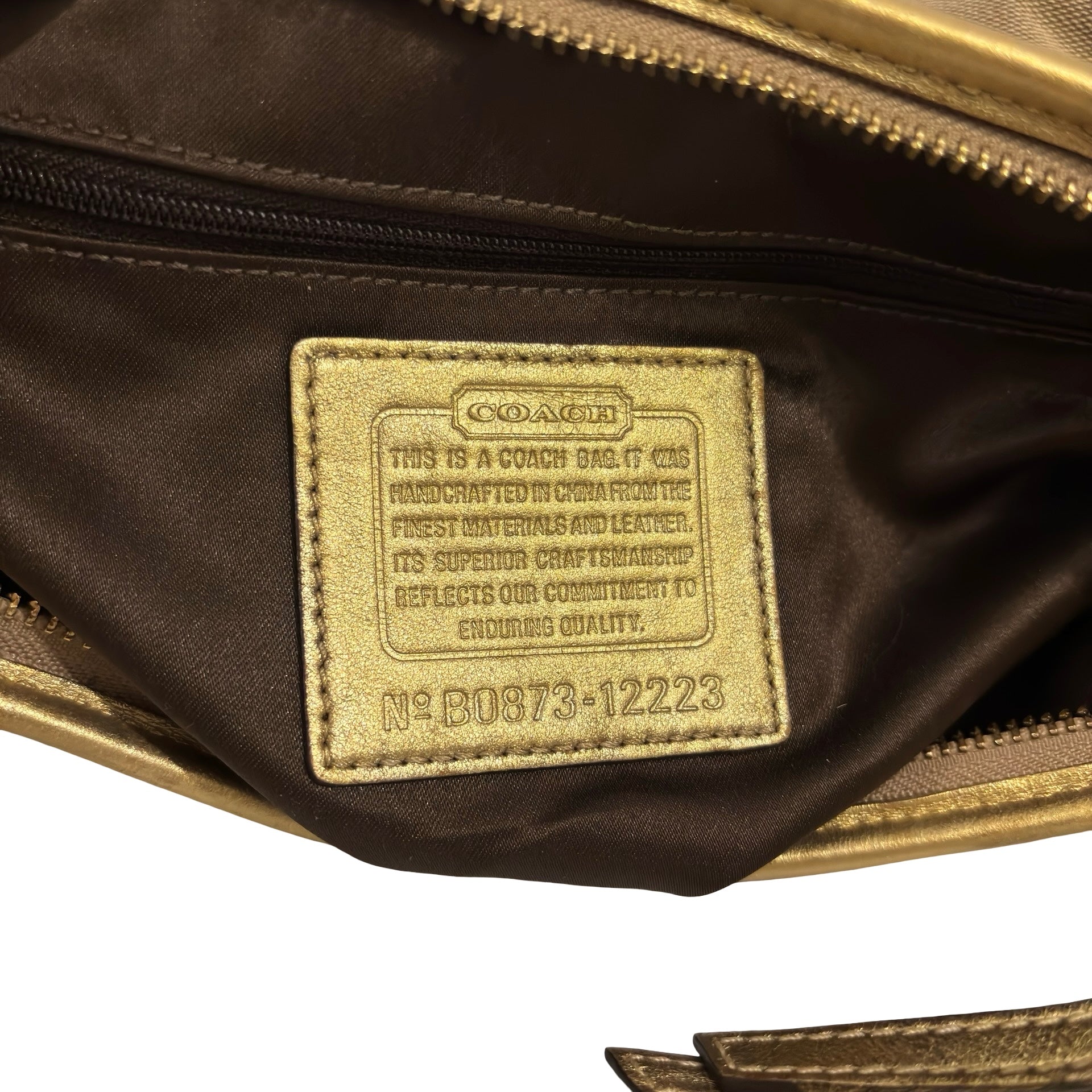 Coach Signature Brown & Gold Metallic Vintage Ergo Pleated Vintage Hobo Shoulder Bag