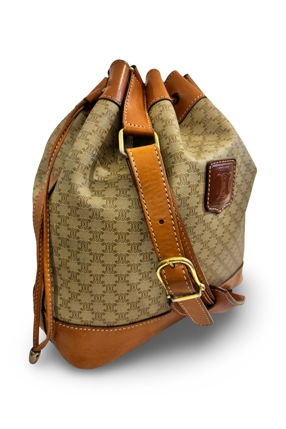 Celine Macadam Canvas & Leather Brown Tan  Bucket Shoulder Bag & Pouch