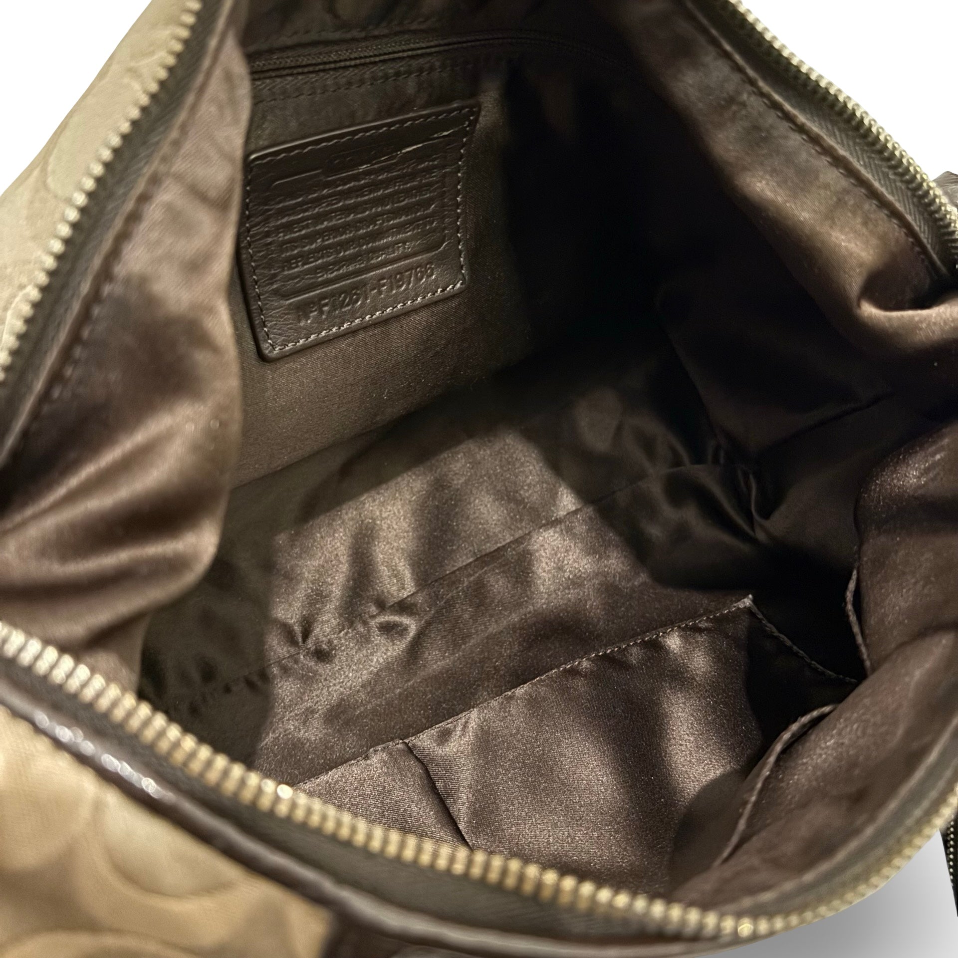 Coach 'Ashley' Signature Brown Khaki Satin Canvas & Patent Leather Hobo Vintage Shoulder Bag