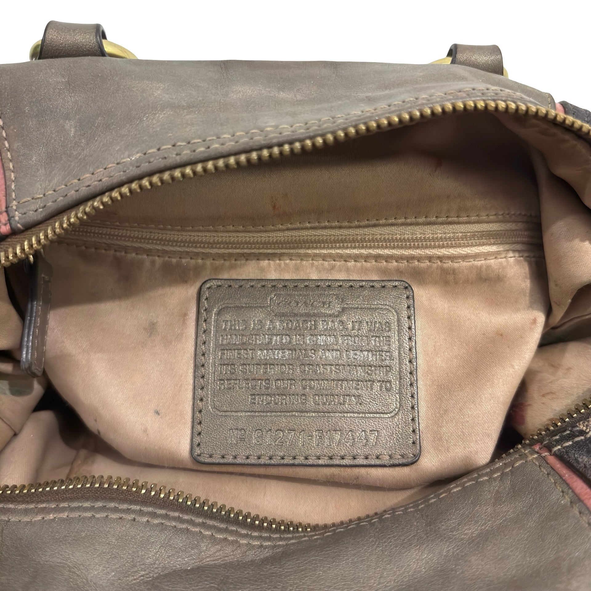 Coach Brown Ashley Signature Metallic Canvas & Leather Vintage Satchel Handbag