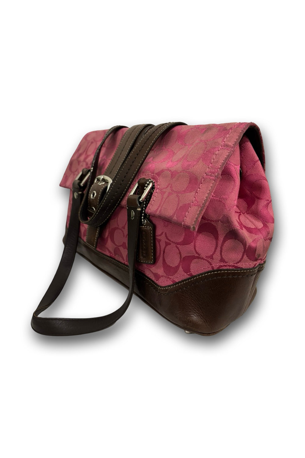 Coach RARE Vintage Pink & Brown Signature Canvas & Leather Shoulder Bag