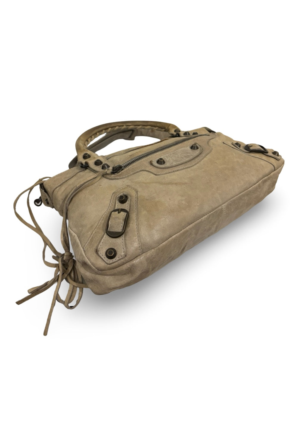 Balenciaga The First 2 Way Beige City Bag Distressed Lambskin Leather Shoulder Bag