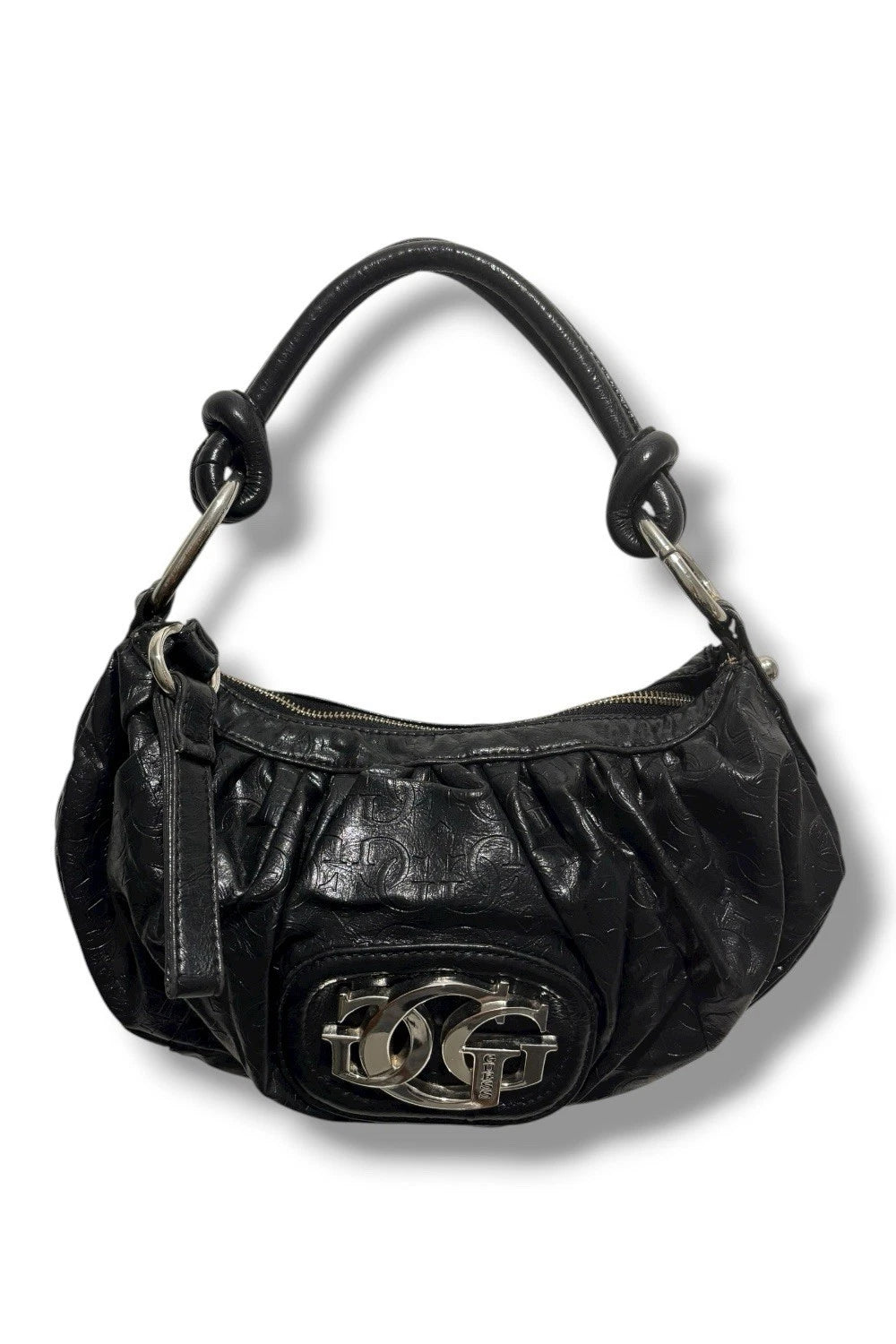 Guess Vintage Black Rare Ruched Vegan Leather Signature Shoulder Bag