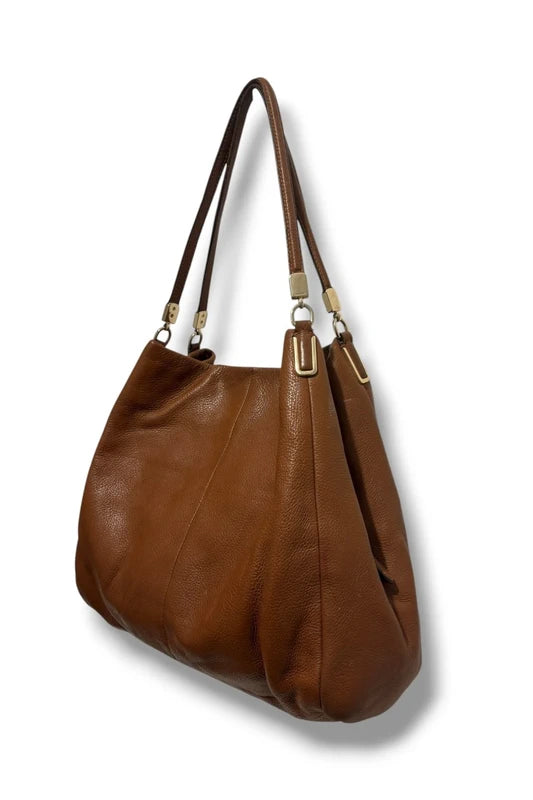 Coach Edie Brown / Tan Pebbled Leather Vintage Large Shoulder Bag