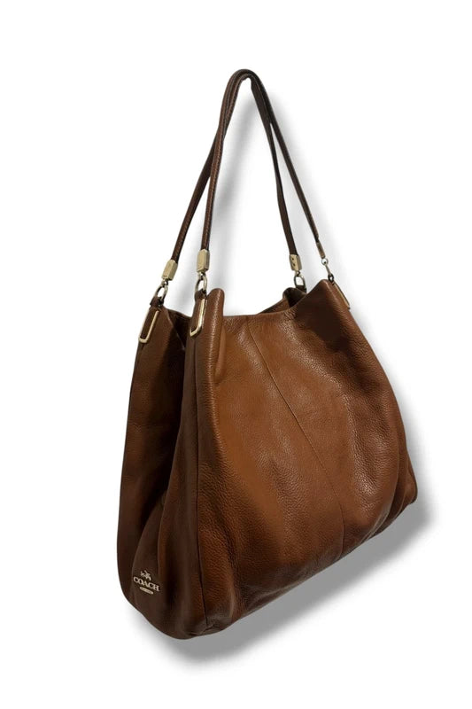 Coach Edie Brown / Tan Pebbled Leather Vintage Large Shoulder Bag