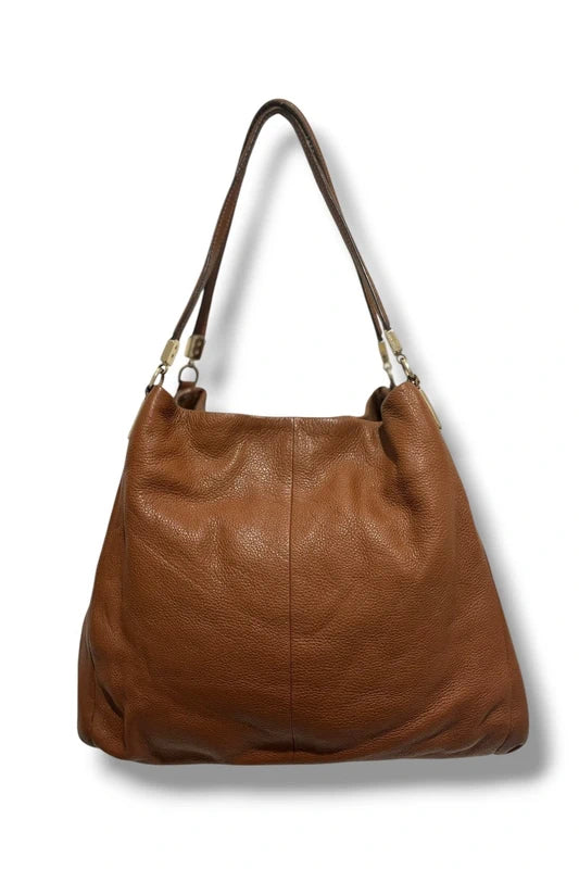 Coach Edie Brown / Tan Pebbled Leather Vintage Large Shoulder Bag